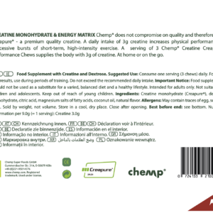 Chemp Creatine Performance Chews 100% Creapure 150serv fresh lemon details