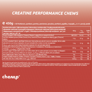 Chemp Creatine Performance Chews 100% Creapure 150serv wild raspberry nutrition facts