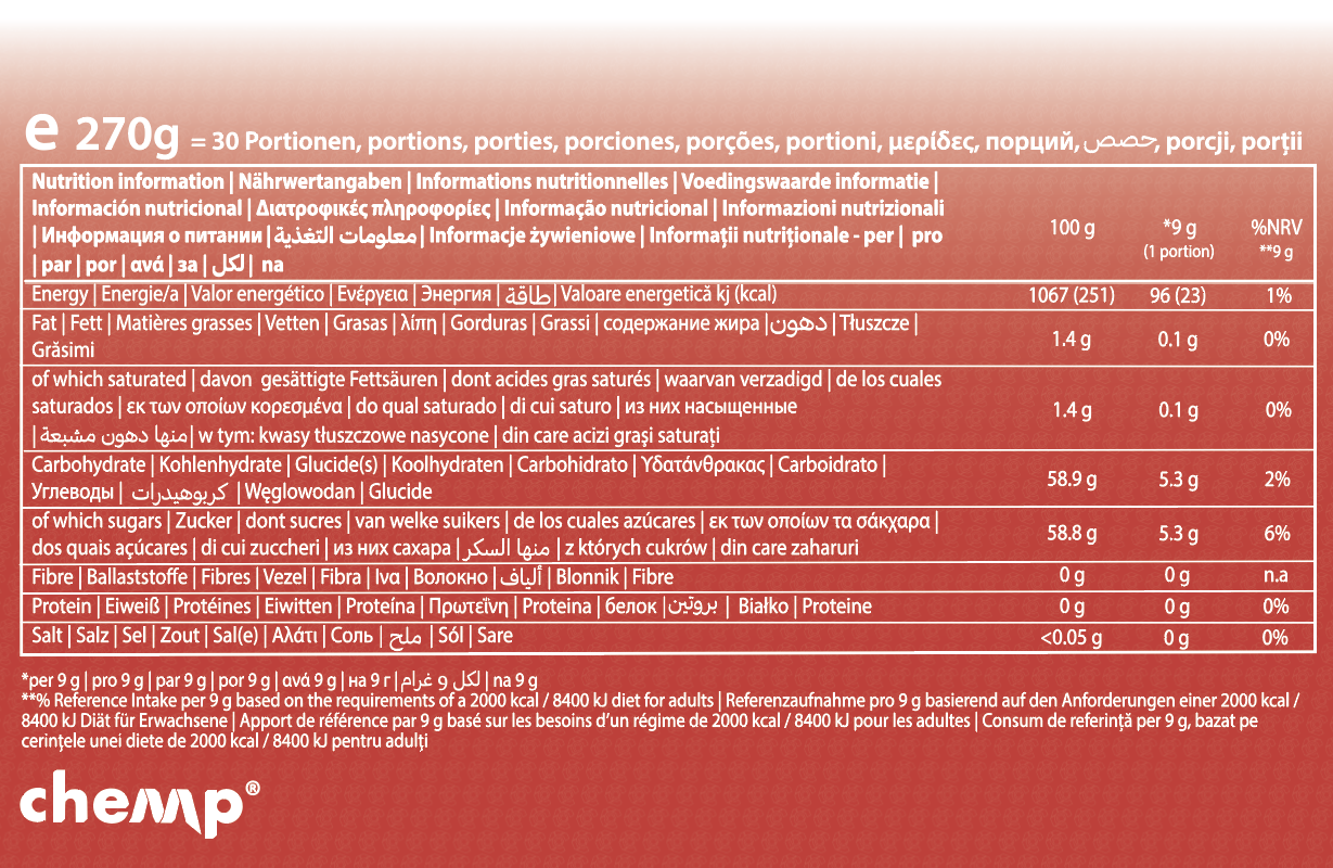 Chemp Creatine Performance Chews 100% Creapure 90serv wild raspberry nutrition facts